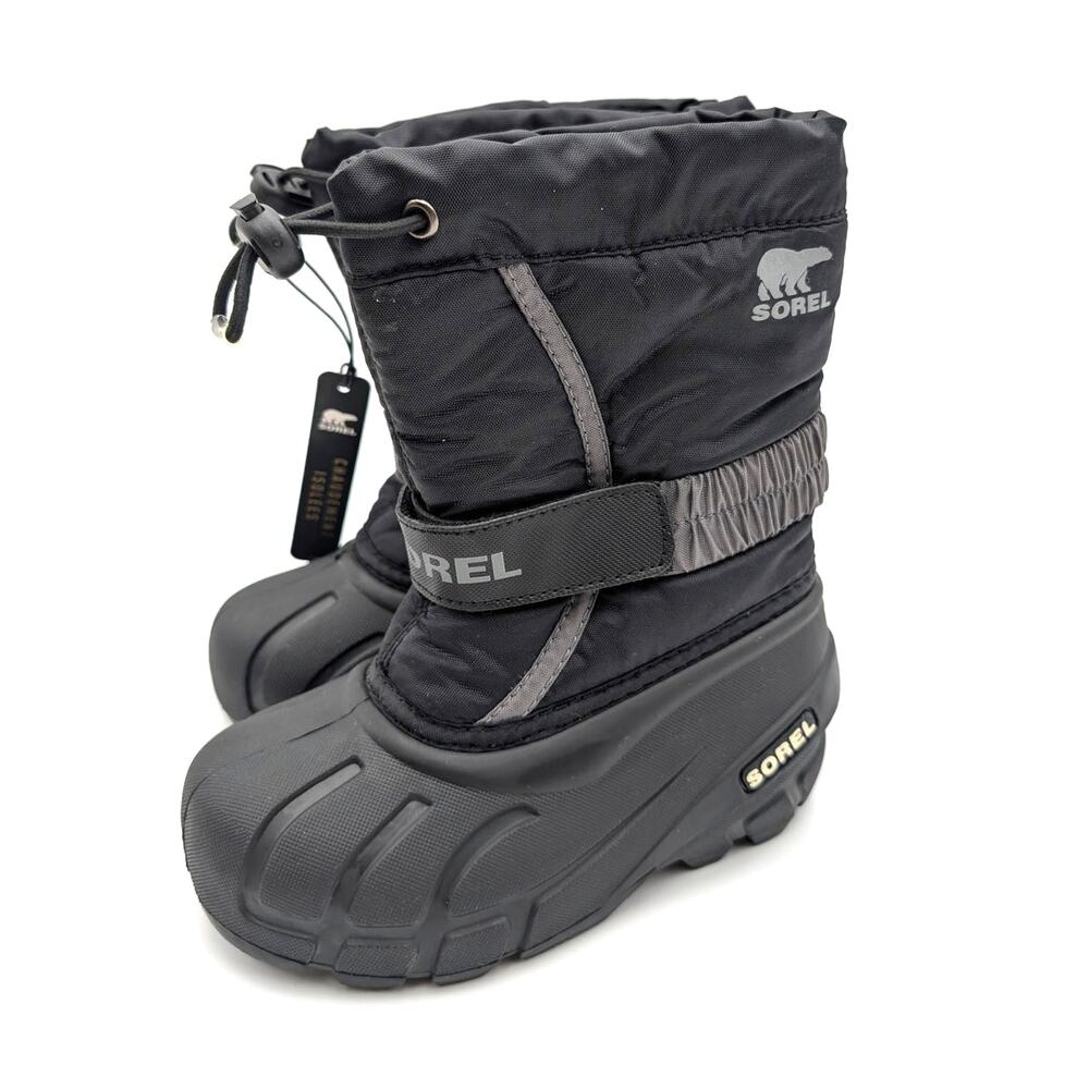Sorel Flurry Hook & Loop Snow Boots Round Toe Kids' Black Size US10 EU27